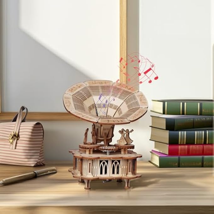 3D GRAMOPHONE PUZZLE, WOODEN MODELS FOR ADULTS BUILDING, DIY CONSTRUCTIONS WOOD TO ASSEMBLE, HOME DECORATION AND BIRTHDAY CHRISTMAS FATHER'S DAY GIFTS FOR MEN WOMEN - Image 3